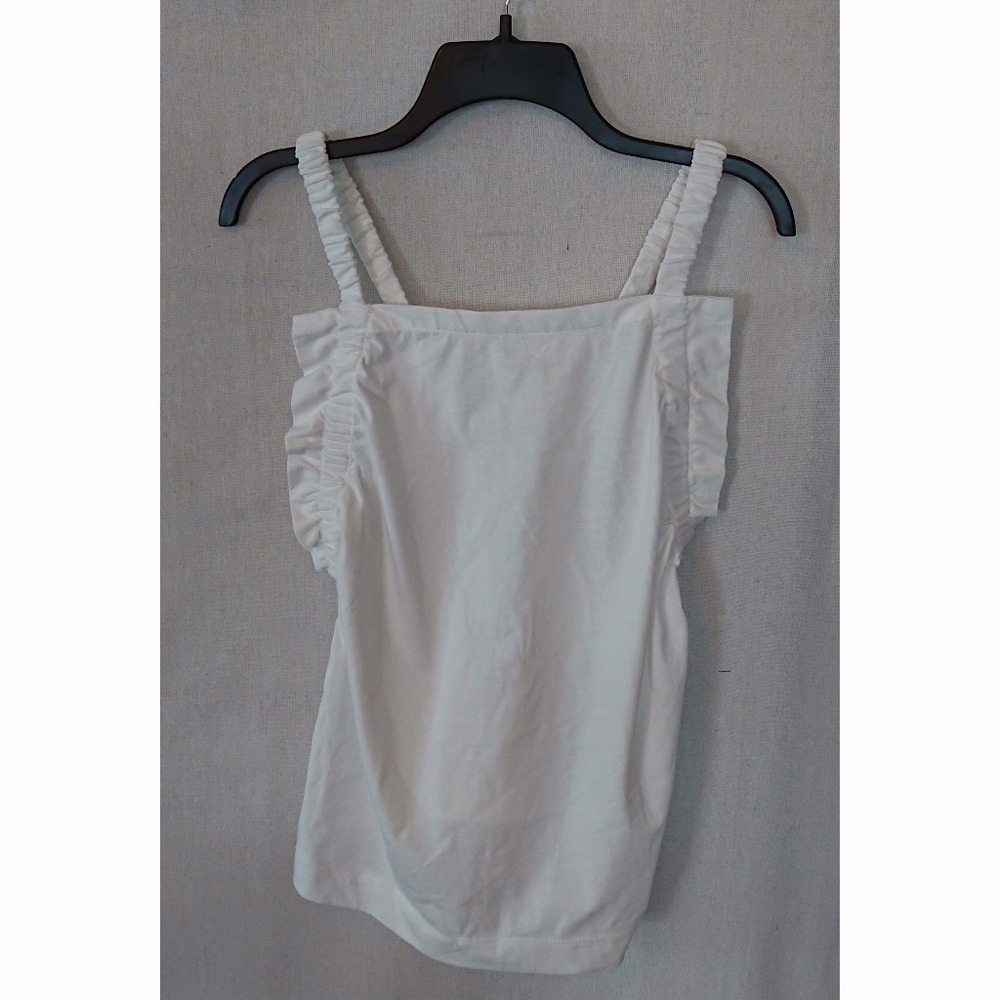 Free Assembly White Shirred Criss Cross Back Flounce Top